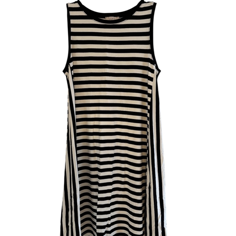 LOFT Black and White Striped Midi Dress